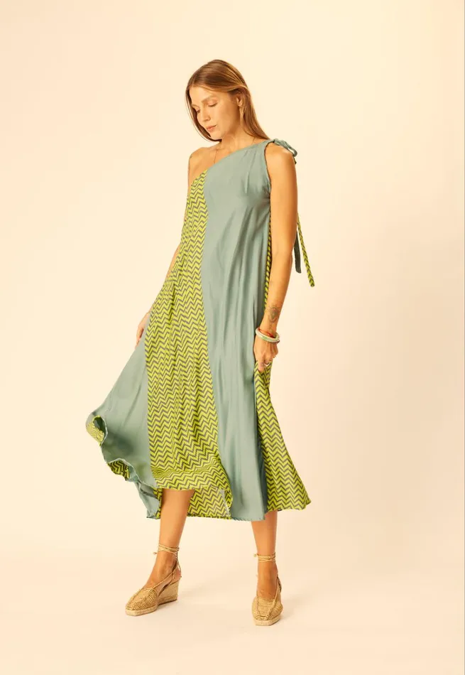 Women Natalie Martin Dresses Lola Dress Block Zigzag Lime