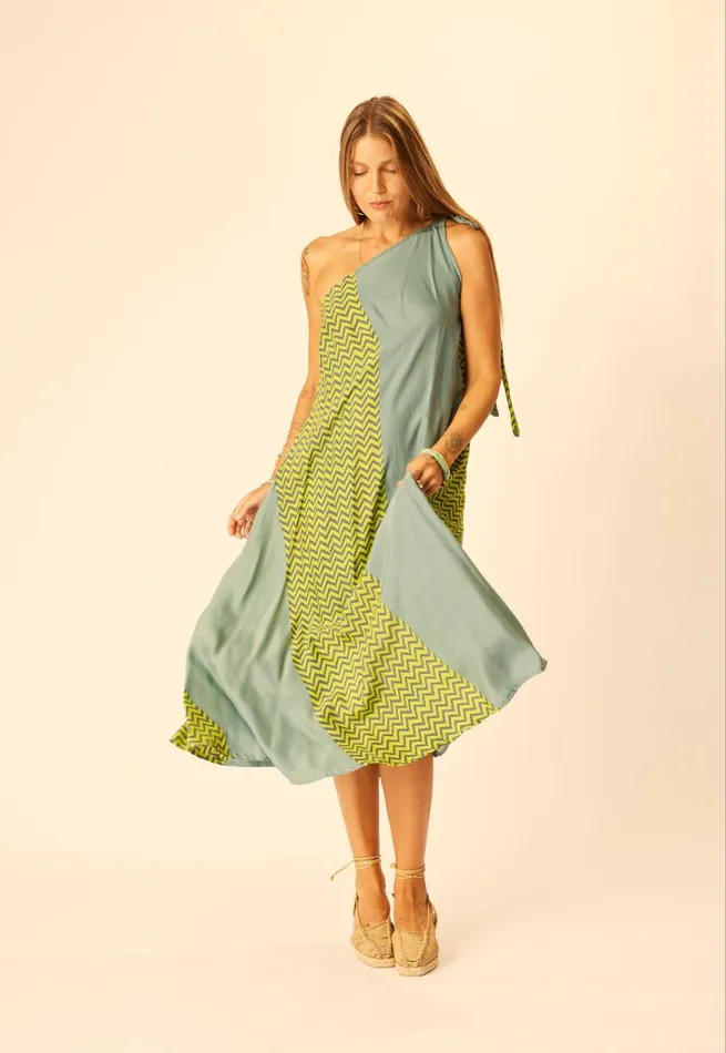 Women Natalie Martin Dresses Lola Dress Block Zigzag Lime