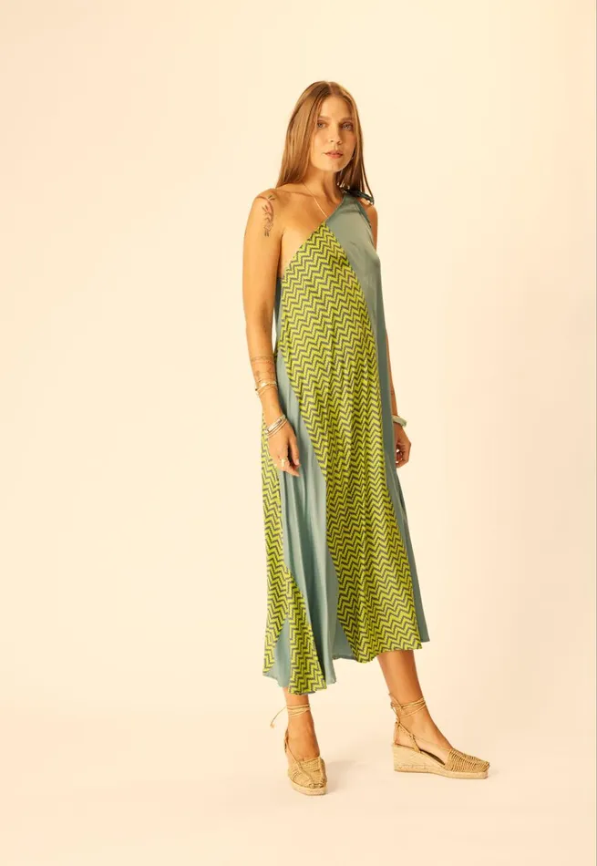Women Natalie Martin Dresses Lola Dress Block Zigzag Lime