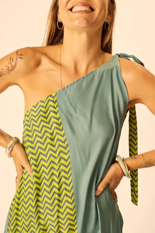 Women Natalie Martin Dresses Lola Dress Block Zigzag Lime