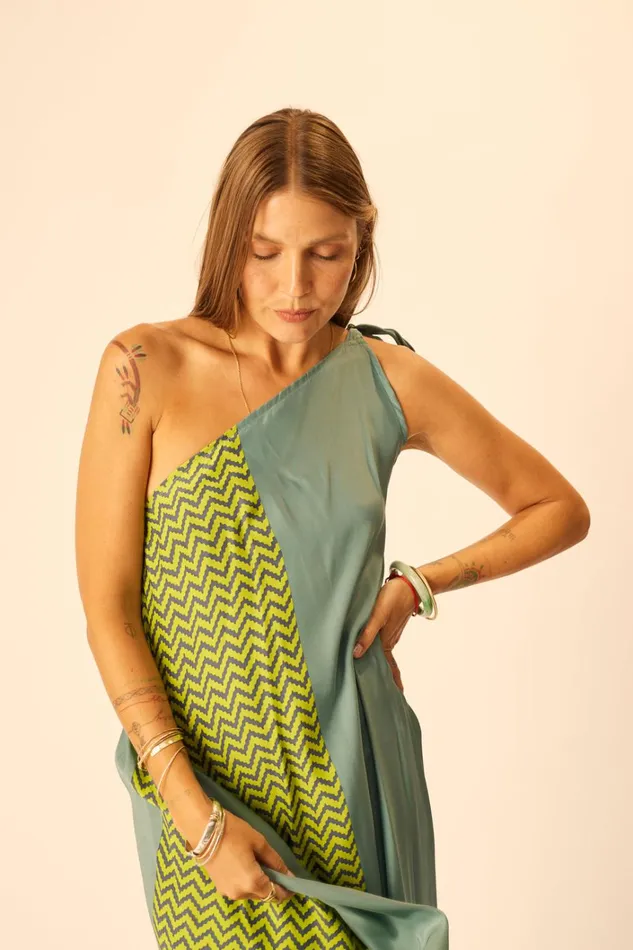 Women Natalie Martin Dresses Lola Dress Block Zigzag Lime