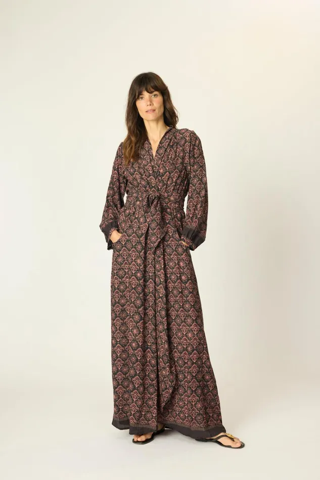 Women Natalie Martin Dresses Nico LS Maxi With Sash Fleurdelis Black
