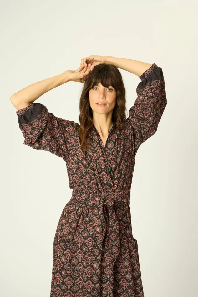 Women Natalie Martin Dresses Nico LS Maxi With Sash Fleurdelis Black