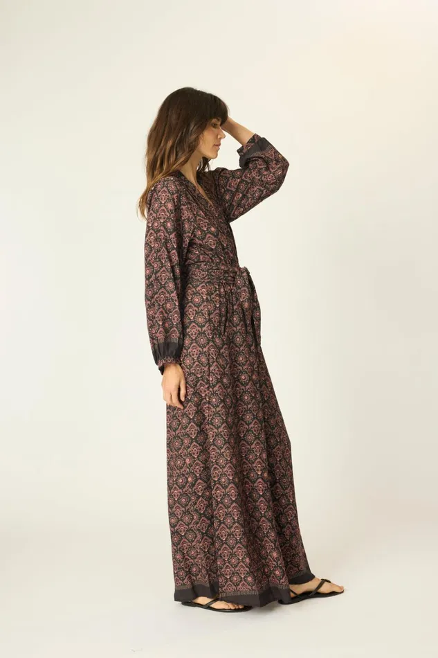 Women Natalie Martin Dresses Nico LS Maxi With Sash Fleurdelis Black