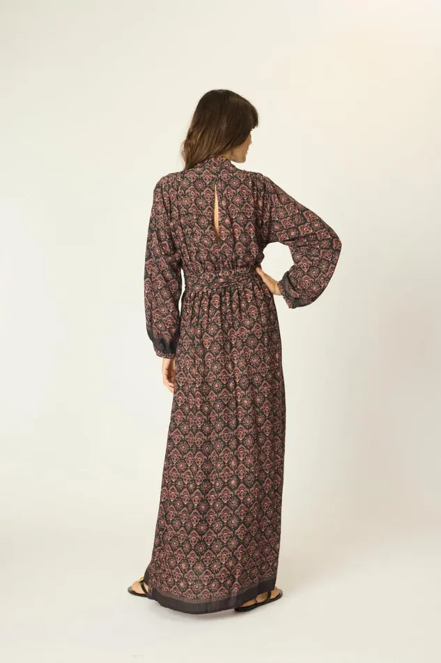 Women Natalie Martin Dresses Nico LS Maxi With Sash Fleurdelis Black