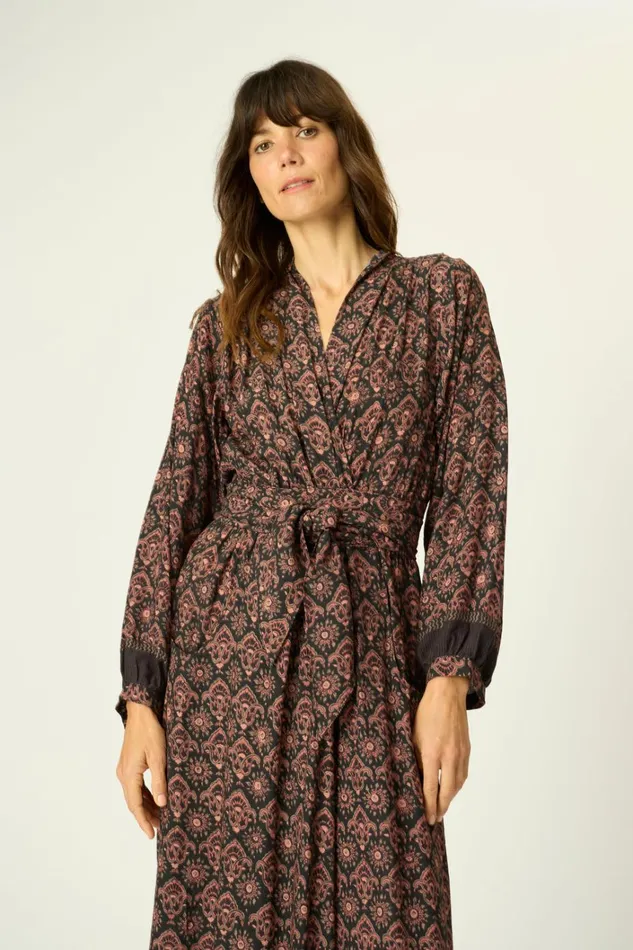 Women Natalie Martin Dresses Nico LS Maxi With Sash Fleurdelis Black