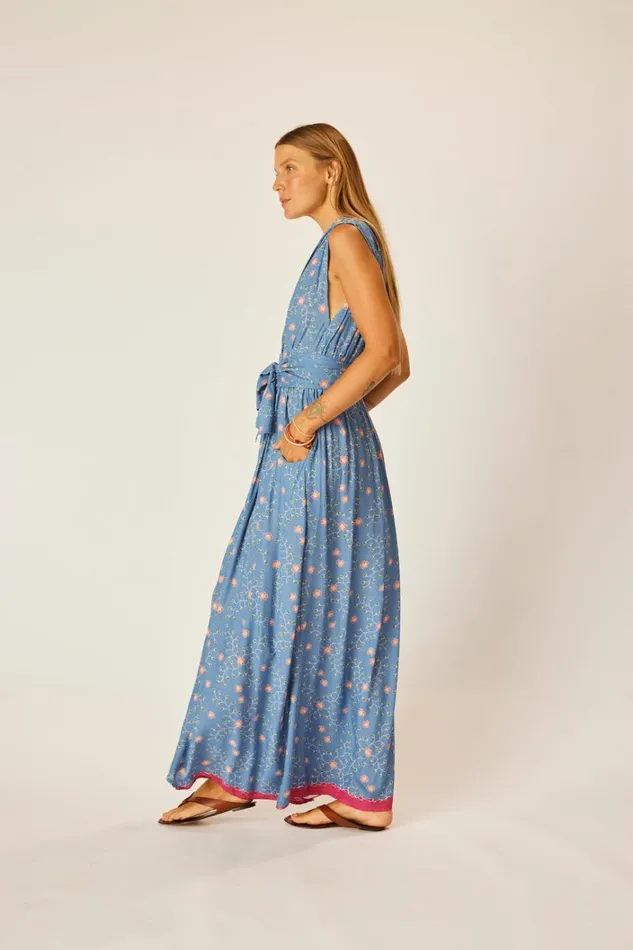 Women Natalie Martin Dresses Nico Sleeveless Maxi Pinwheel Denim