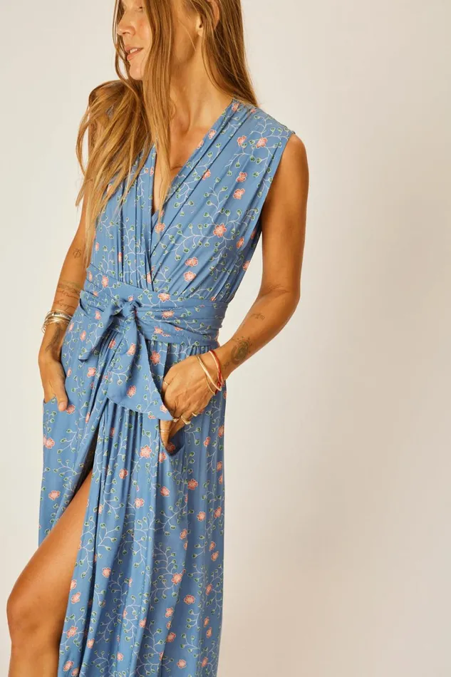 Women Natalie Martin Dresses Nico Sleeveless Maxi Pinwheel Denim