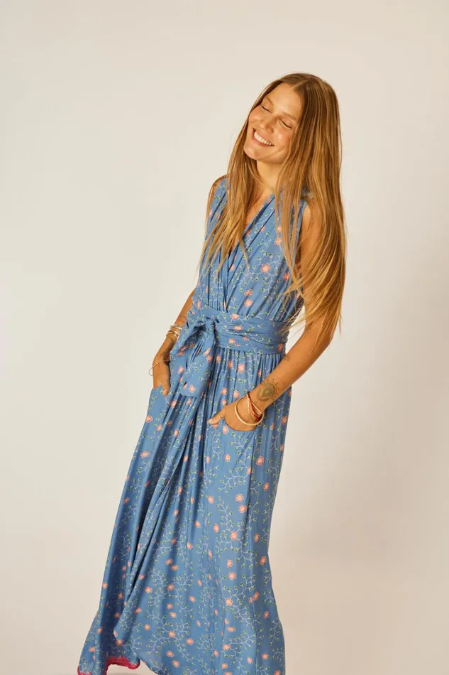 Women Natalie Martin Dresses Nico Sleeveless Maxi Pinwheel Denim