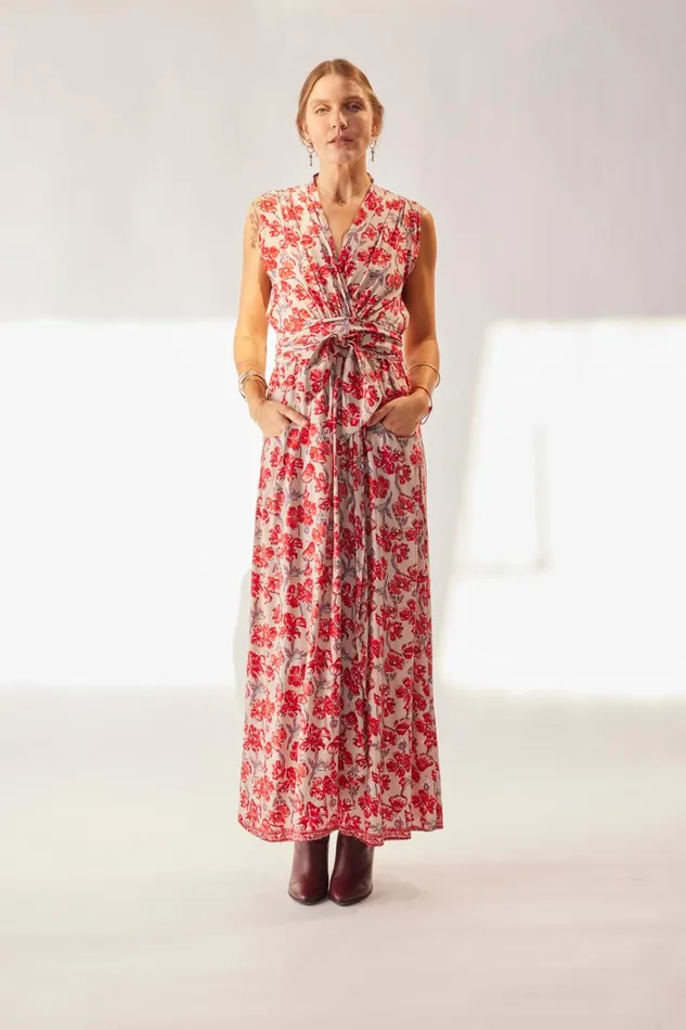 Women Natalie Martin Dresses Nico Sleeveless Maxi Silk Watercolor Clementine
