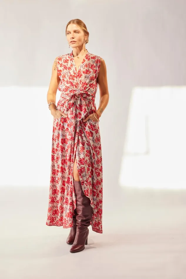 Women Natalie Martin Dresses Nico Sleeveless Maxi Silk Watercolor Clementine