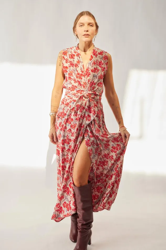 Women Natalie Martin Dresses Nico Sleeveless Maxi Silk Watercolor Clementine