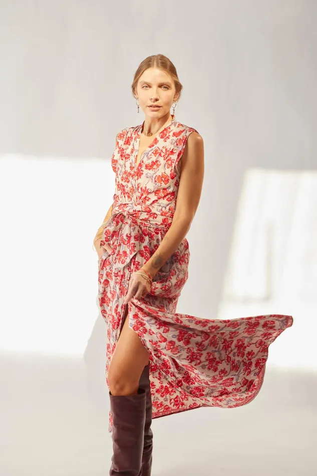 Women Natalie Martin Dresses Nico Sleeveless Maxi Silk Watercolor Clementine