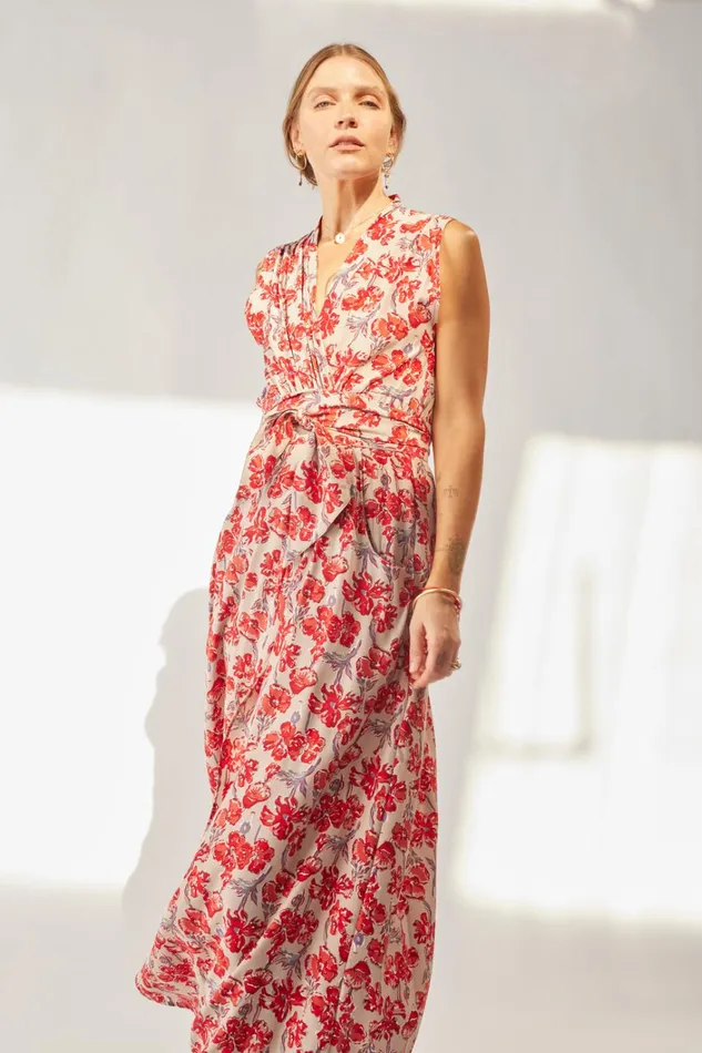 Women Natalie Martin Dresses Nico Sleeveless Maxi Silk Watercolor Clementine