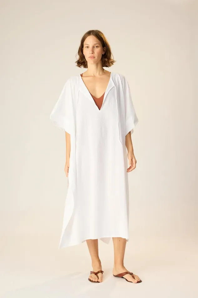 Women Natalie Martin Dresses Paulina Caftan White Flat Cotton