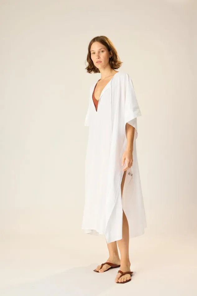 Women Natalie Martin Dresses Paulina Caftan White Flat Cotton