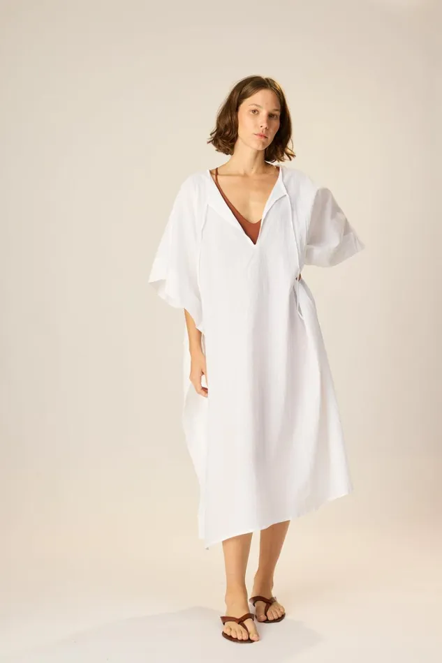 Women Natalie Martin Dresses Paulina Caftan White Flat Cotton