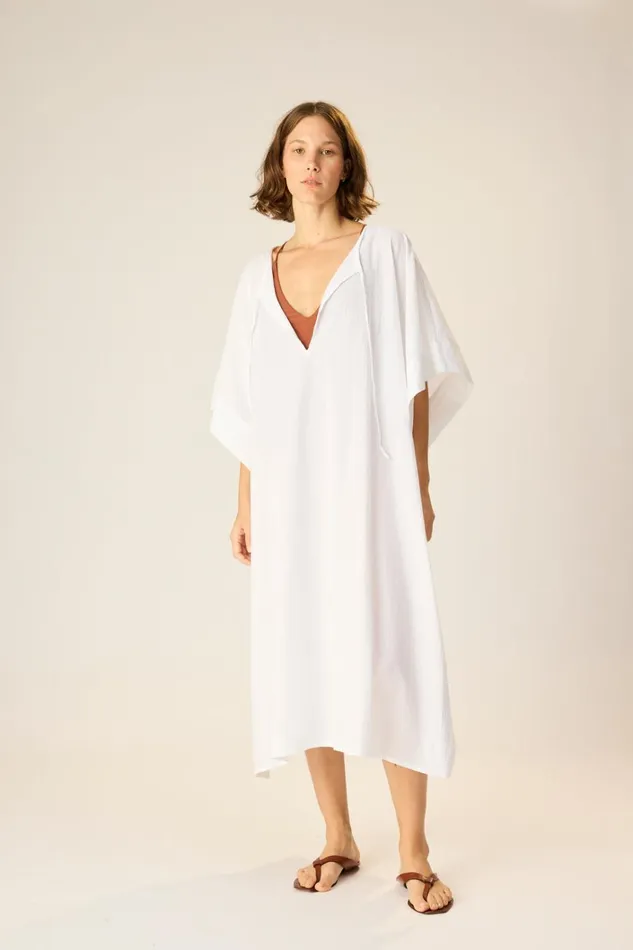 Women Natalie Martin Dresses Paulina Caftan White Flat Cotton