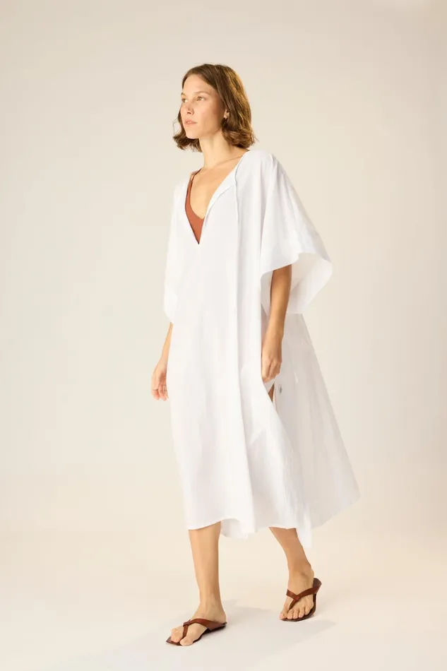 Women Natalie Martin Dresses Paulina Caftan White Flat Cotton
