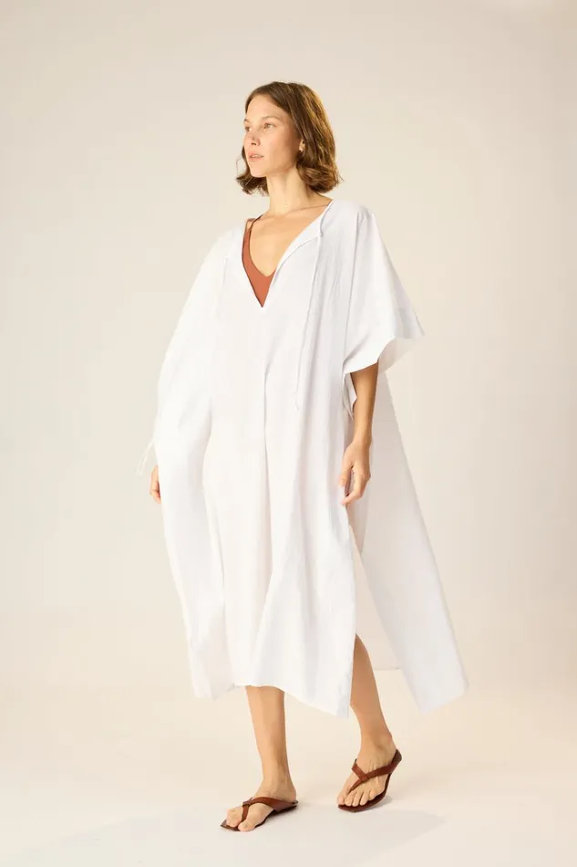 Women Natalie Martin Dresses Paulina Caftan White Flat Cotton