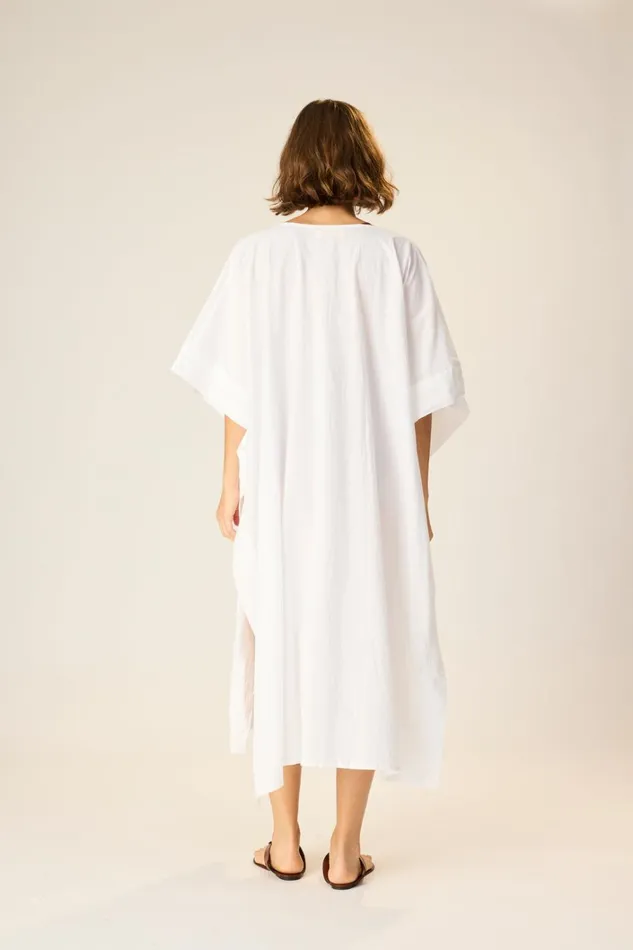 Women Natalie Martin Dresses Paulina Caftan White Flat Cotton
