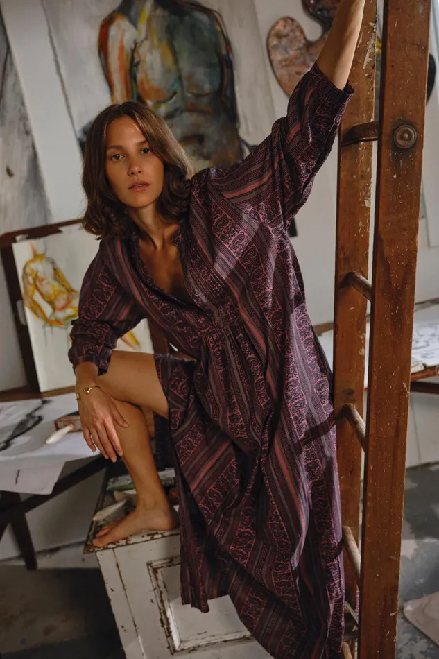 Women Natalie Martin Dresses Sammie Maxi Paisley Stripe Heather