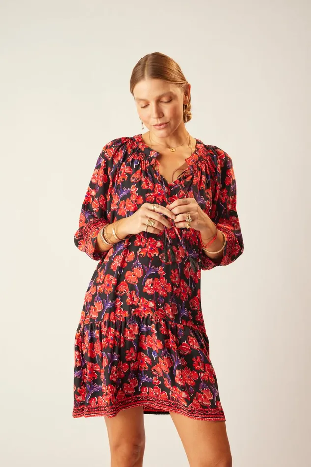 Women Natalie Martin Dresses Stevie Dress Silk Watercolor Print Onyx
