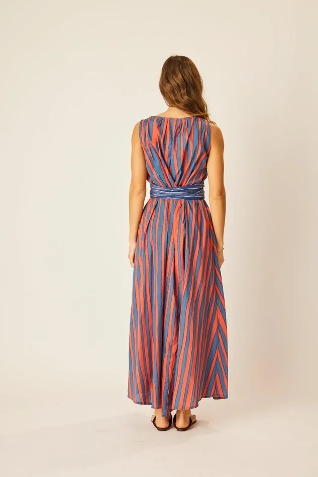 Women Natalie Martin Dresses Tova Maxi With Contrasting Belt Batik Stripe Blood Orange