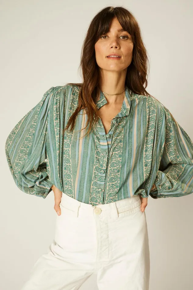 Women Natalie Martin Tops Iris Top Paisley Stripe Pool Women Natalie Martin Tops Iris Top Paisley Stripe Pool