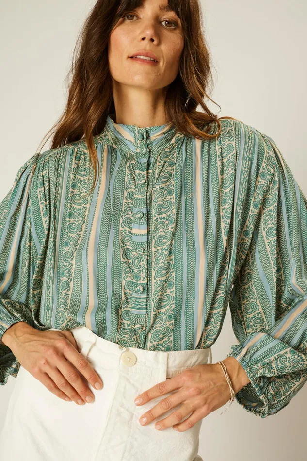 Women Natalie Martin Tops Iris Top Paisley Stripe Pool Women Natalie Martin Tops Iris Top Paisley Stripe Pool