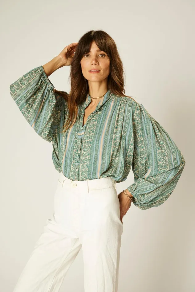 Women Natalie Martin Tops Iris Top Paisley Stripe Pool Women Natalie Martin Tops Iris Top Paisley Stripe Pool
