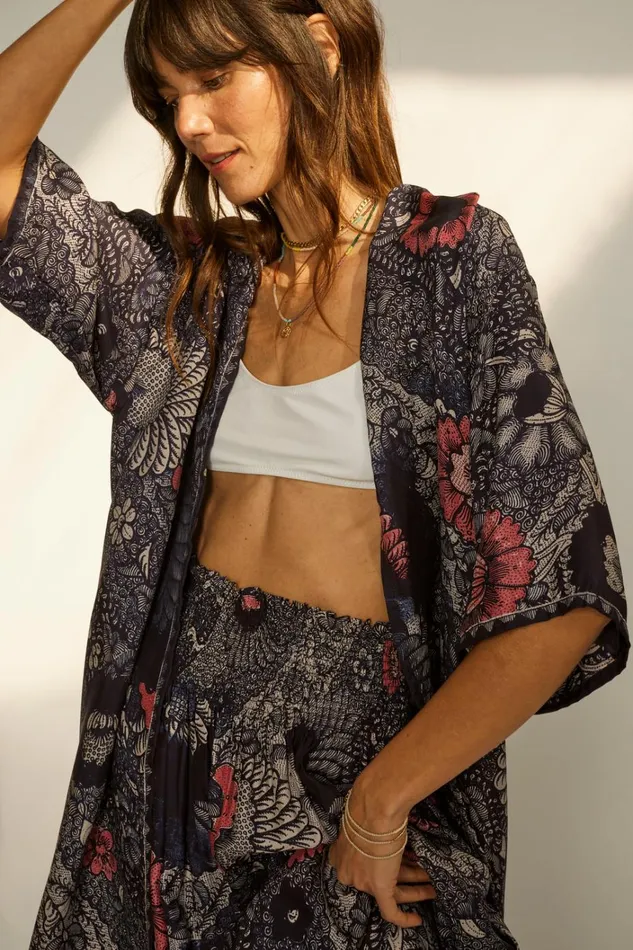 Women Natalie Martin Tops Lennon Kimono Peacock Ink