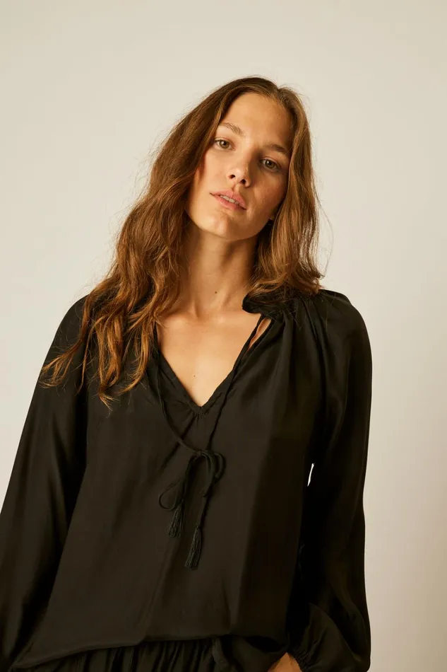 Women Natalie Martin Tops Penny Blouse Black Silk