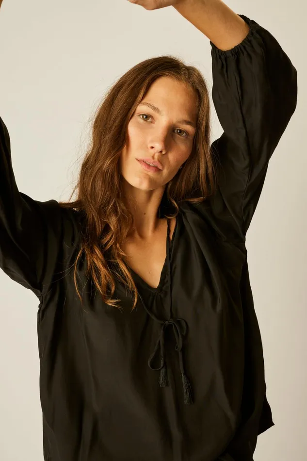 Women Natalie Martin Tops Penny Blouse Black Silk