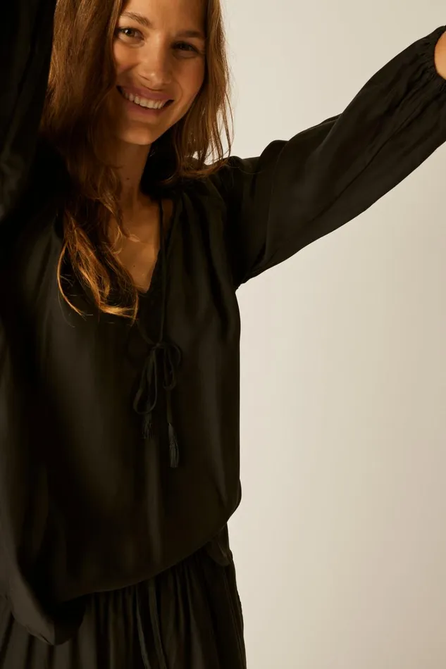 Women Natalie Martin Tops Penny Blouse Black Silk