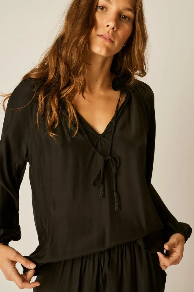 Women Natalie Martin Tops Penny Blouse Black Silk