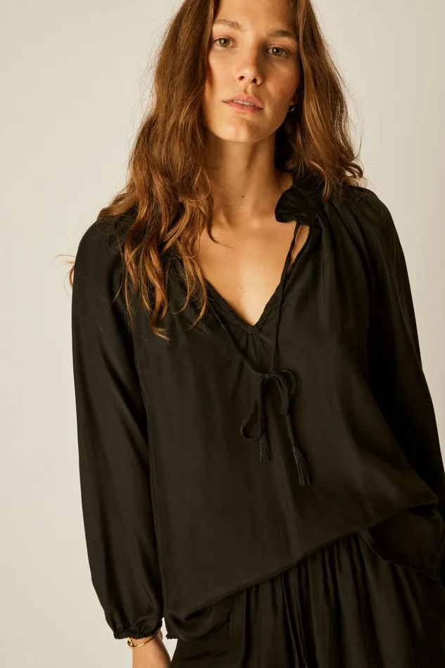Women Natalie Martin Tops Penny Blouse Black Silk