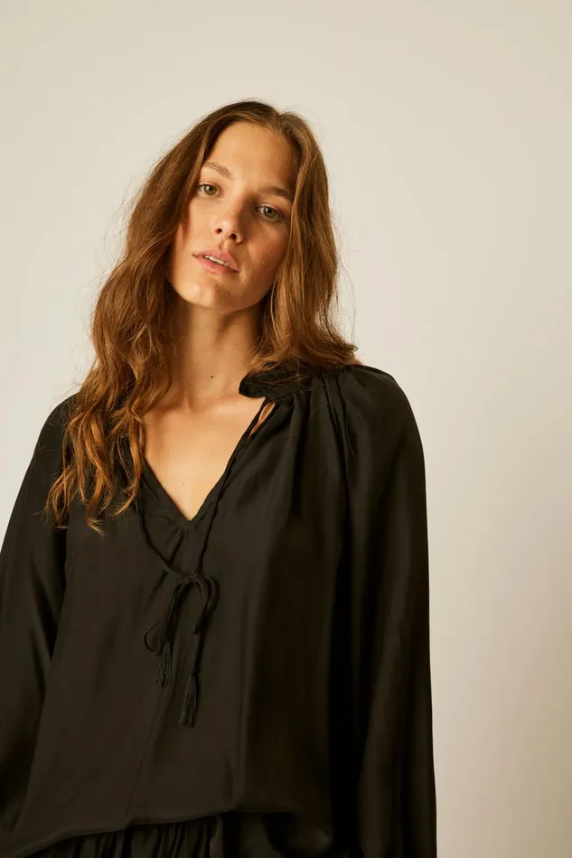 Women Natalie Martin Tops Penny Blouse Black Silk