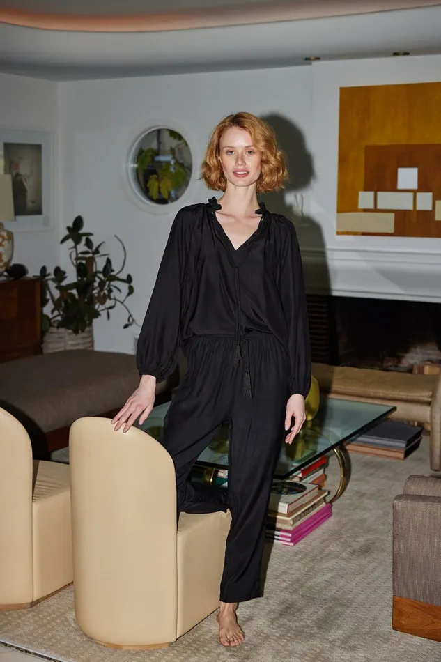 Women Natalie Martin Tops Penny Blouse Black Silk