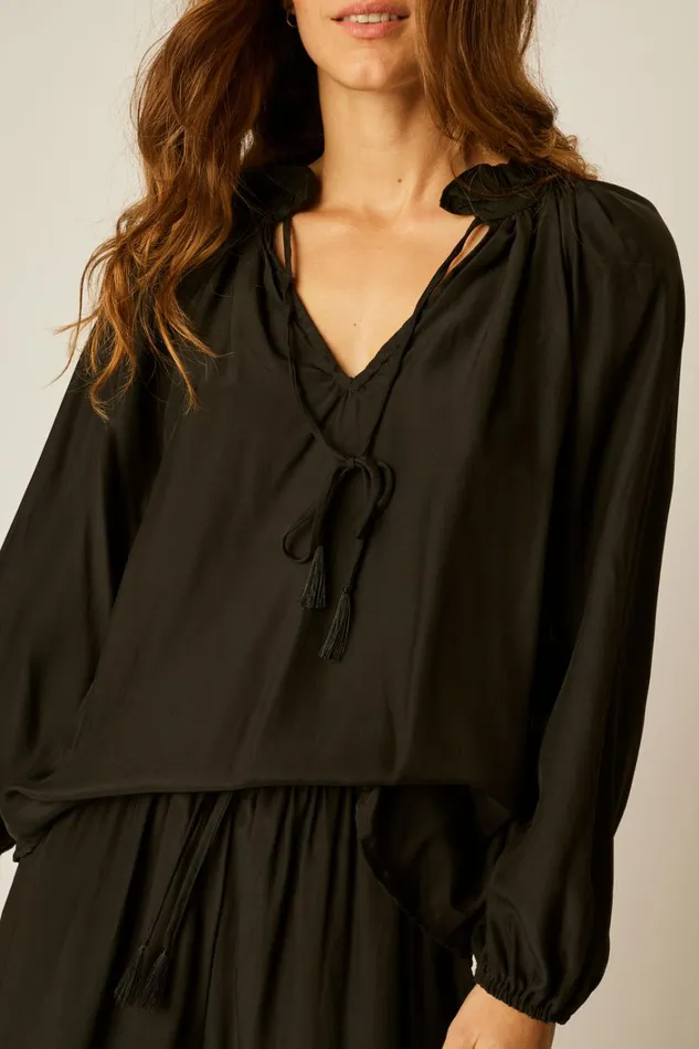 Women Natalie Martin Tops Penny Blouse Black Silk