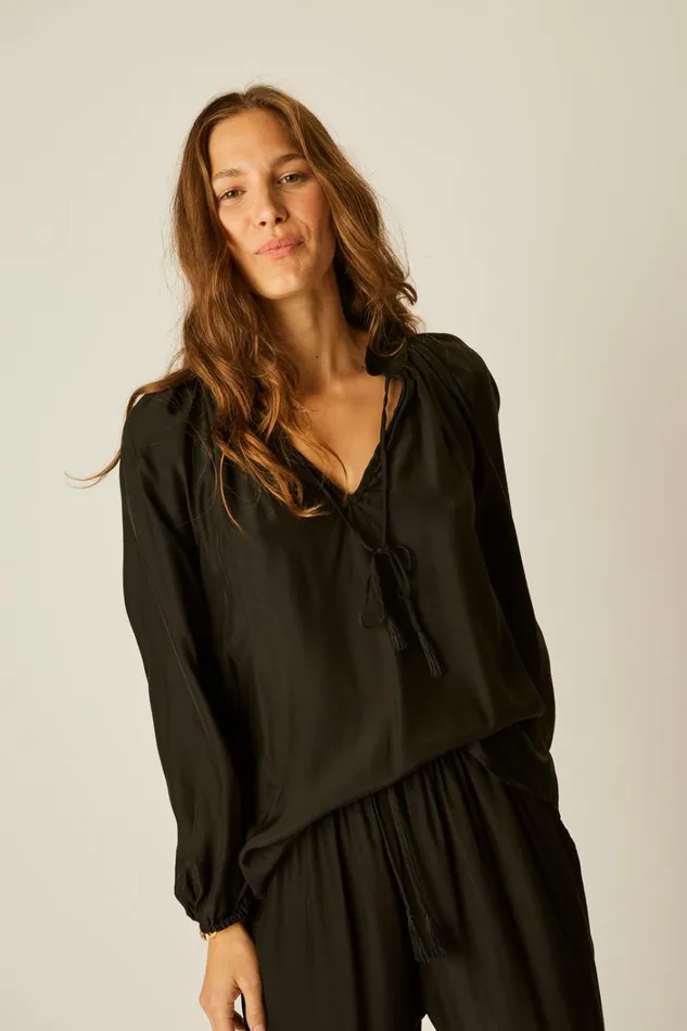 Women Natalie Martin Tops Penny Blouse Black Silk
