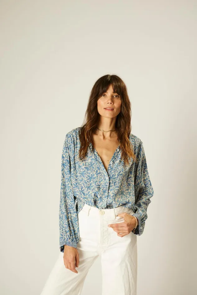 Women Natalie Martin Tops Tolan Shirt Gloriosa Cornflower