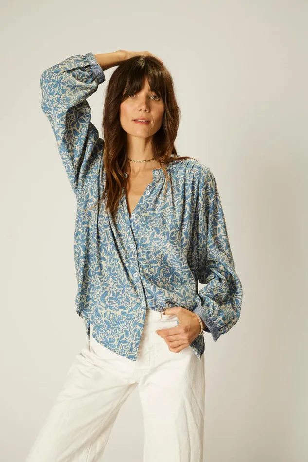 Women Natalie Martin Tops Tolan Shirt Gloriosa Cornflower