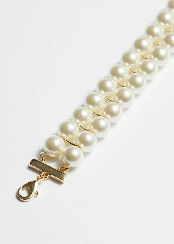 Women Necklaces and Other Stories TwoRow Pearl Choker White