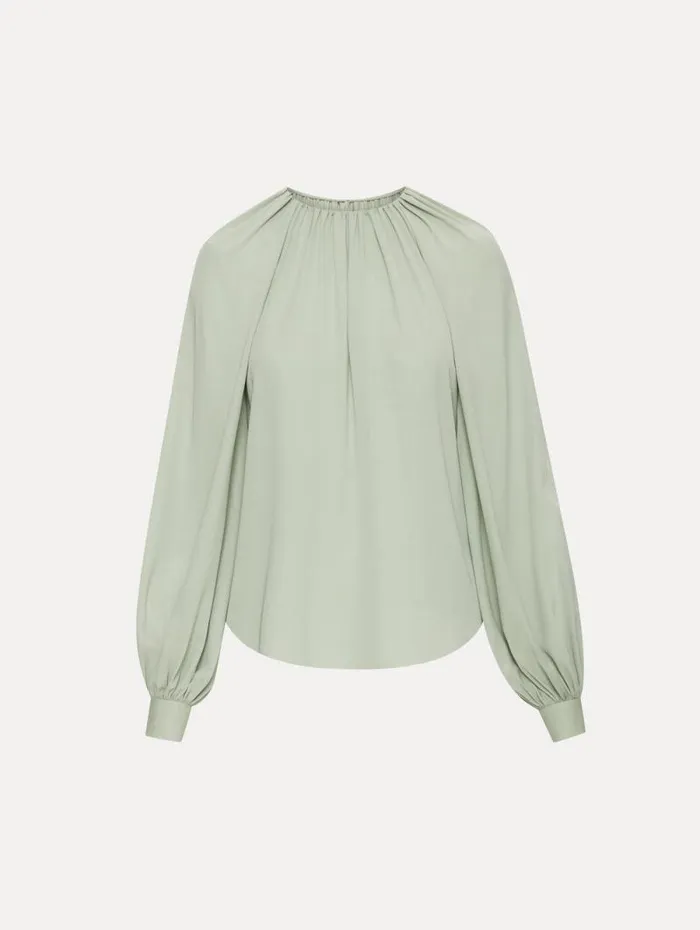 Women Oscar De La Renta Blouses and Knits Long Sleeve Georgette Blouse Eucalyptus