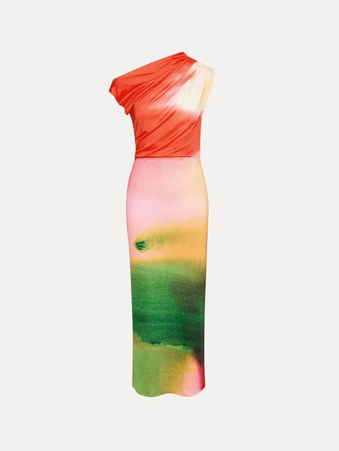 Women Oscar De La Renta Dresses Abstract Watercolor Jersey Dress Vermilion Multi Women Oscar De La Renta Dresses Abstract Watercolor Jersey Dress Vermilion Multi