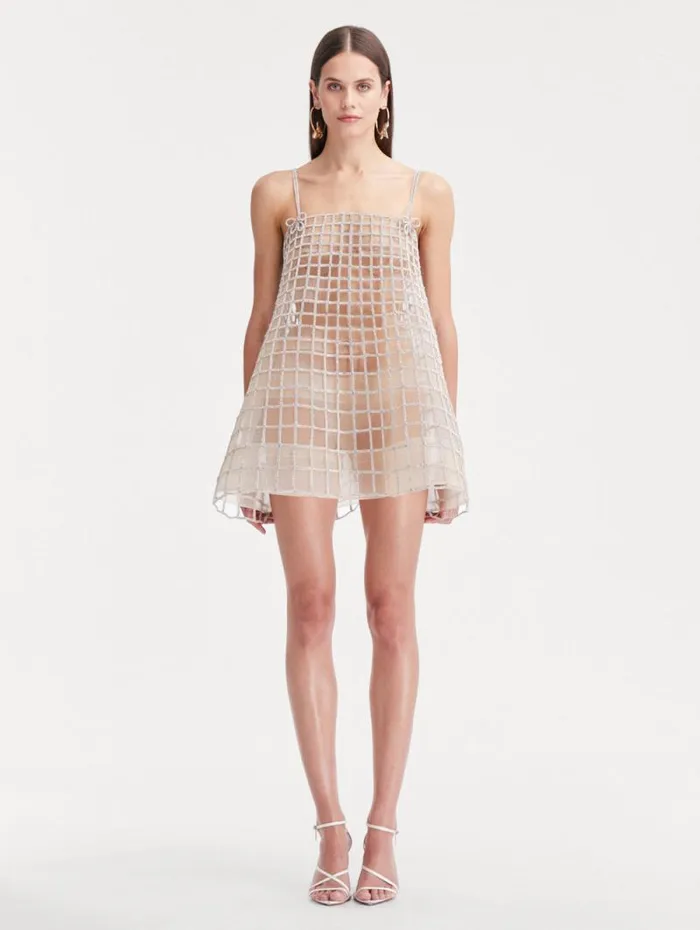Women Oscar De La Renta Dresses Crystal Grid Trapeze Dress Crystal