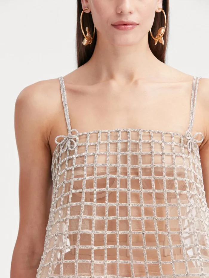 Women Oscar De La Renta Dresses Crystal Grid Trapeze Dress Crystal