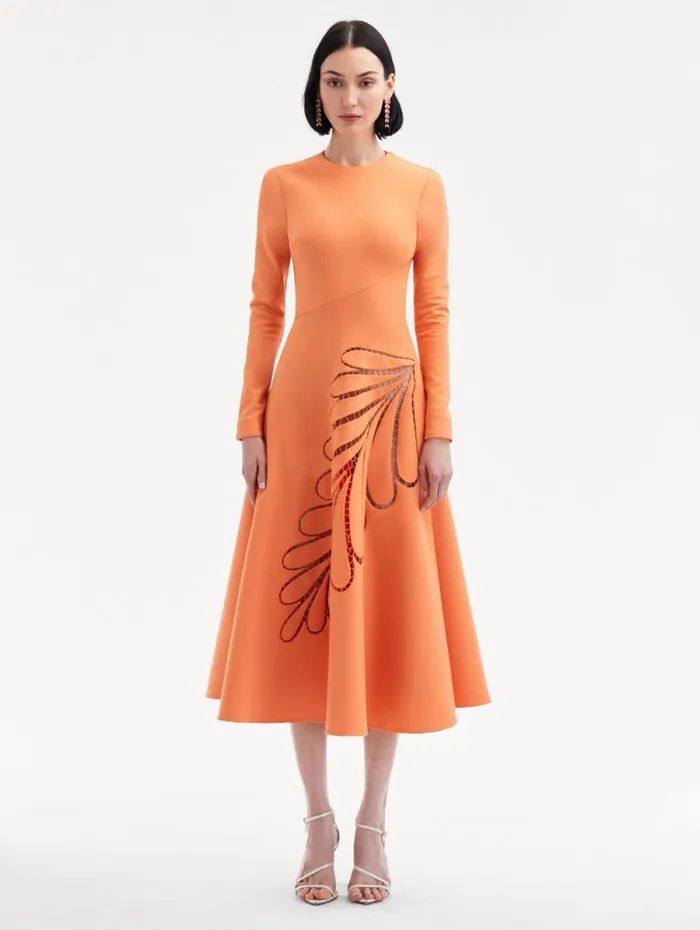 Women Oscar De La Renta Dresses Fern Cutout Midi Dress Apricot Women Oscar De La Renta Dresses Fern Cutout Midi Dress Apricot