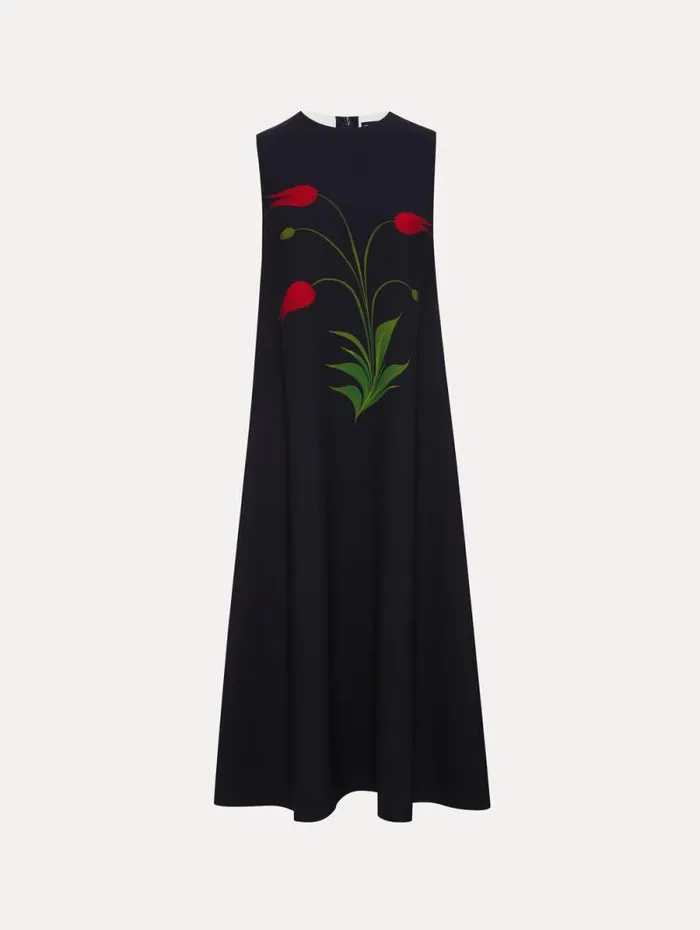 Women Oscar De La Renta Dresses Marbled Tulip Maxi Dress Navy Red